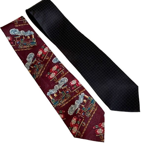 Tie‎ Bundle. 100% Silk. Black Check/Tabasco - Picture 1 of 9